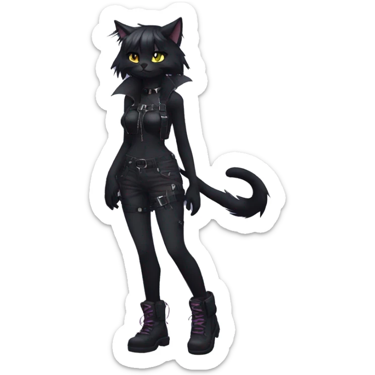 Anthro Edgy Cool Beautiful Black Cat-Fursona-Fakemon with Emo Hair-bangs with Chest Harness sticker