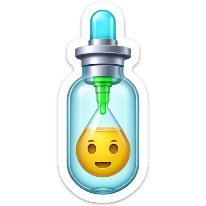 Clash of Clans aesthetic: Cinematic Playful Sci-fi Health injection Emoji, rendered in a 3D vector-style similar to standard emojis with minimal shading and bold, simplified shapes. A compact, futuristic vial with a glowing neon liquid and sleek contours, softly glowing with a healing cosmic charm. Simplified yet unmistakably iconic, highly detailed and consistent, glowing with a soft radiant glow and high shine. Stylized with a touch of futuristic alchemy and a soft glowing outline, capturing the essence of a vital energy elixir with a playful, interstellar spirit! sticker