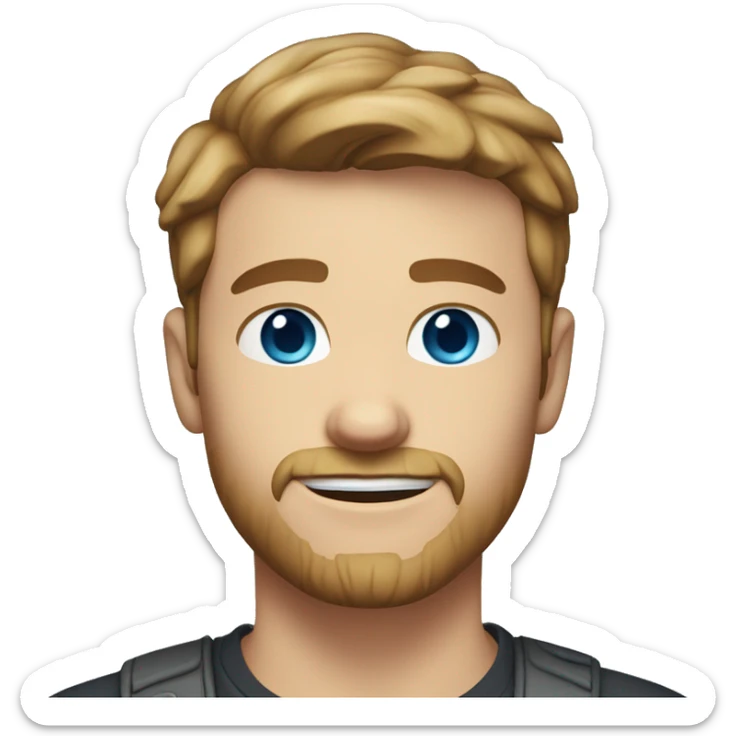 A 24 year old, White man, with short brown hair, with stubble facial hair,   with blue eyes wearing a t-shirt. sticker