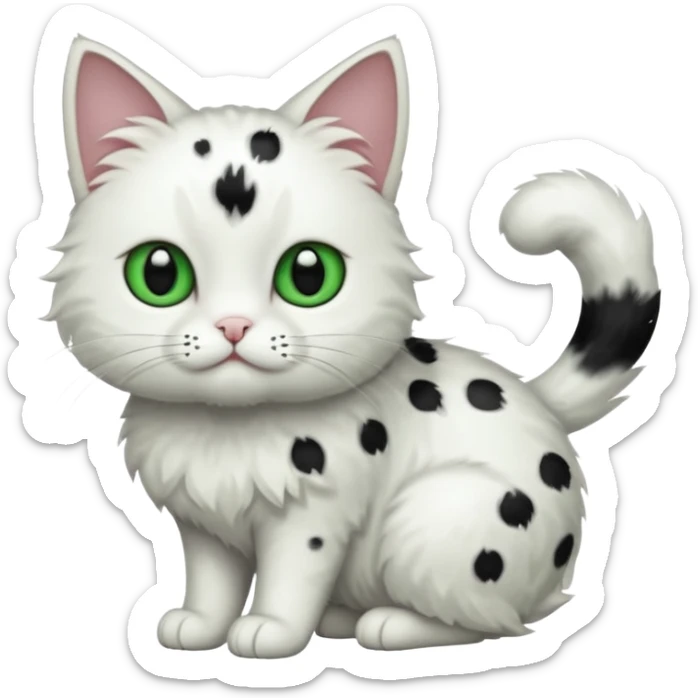 um gato branco com manchas pretas  olho preto e verde só manchas pretas corpo completo sticker