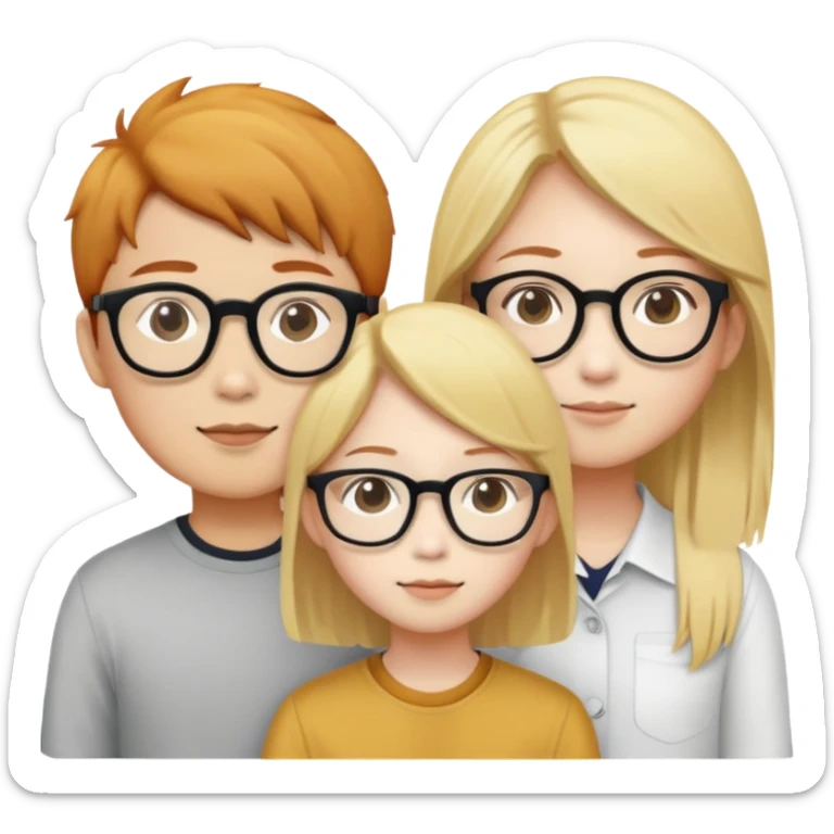 Asian boy with glasses, ginger girl, and blonde girl sticker