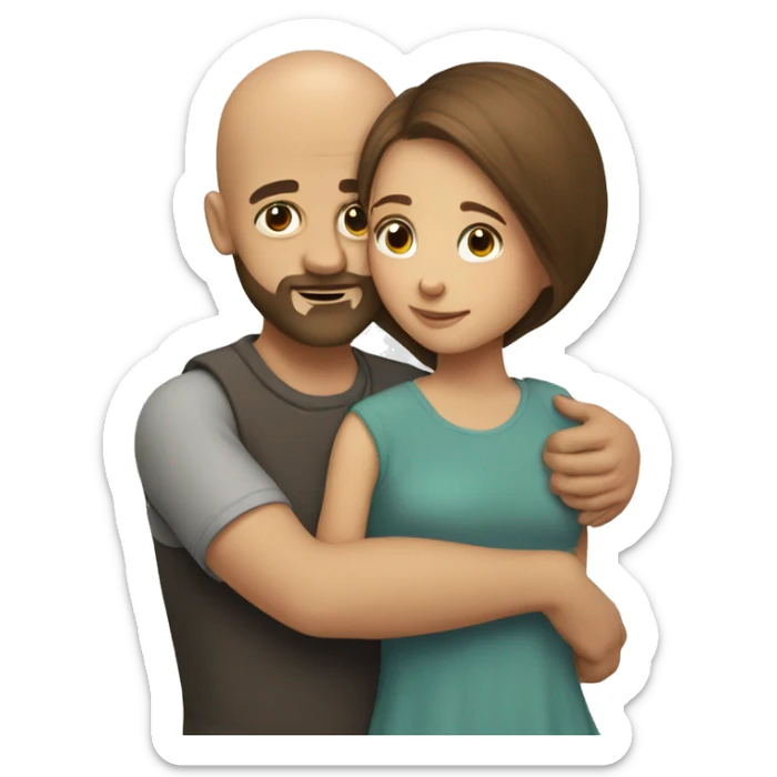 A bald bearded boy hugs a girl with medium-length brown hair sticker