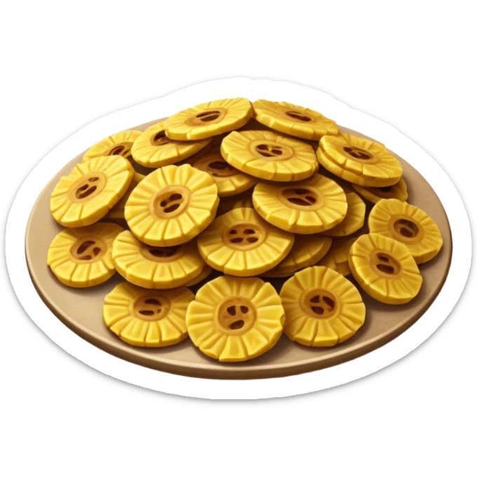 Patacones Cinematic Realistic Patacones Dish Emoji, depicted as crushed, crispy plantain discs, rendered with rich textures and dynamic, natural lighting. sticker