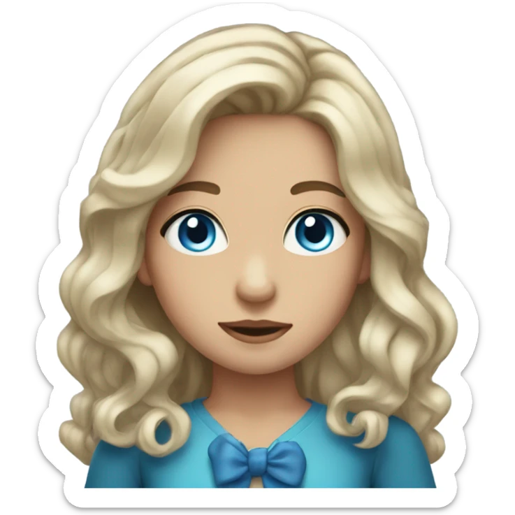 Girl with long waves dark hair blue eyes and a bow in hair sticker