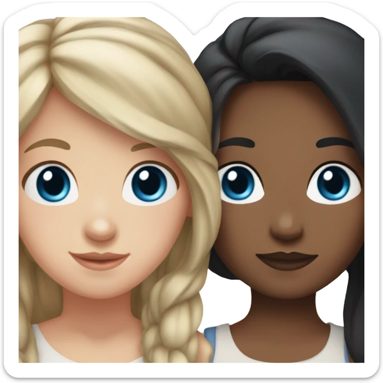 2 girls best friends, one with brown hair and hazel eyes and one with black hair with blue eyes sticker