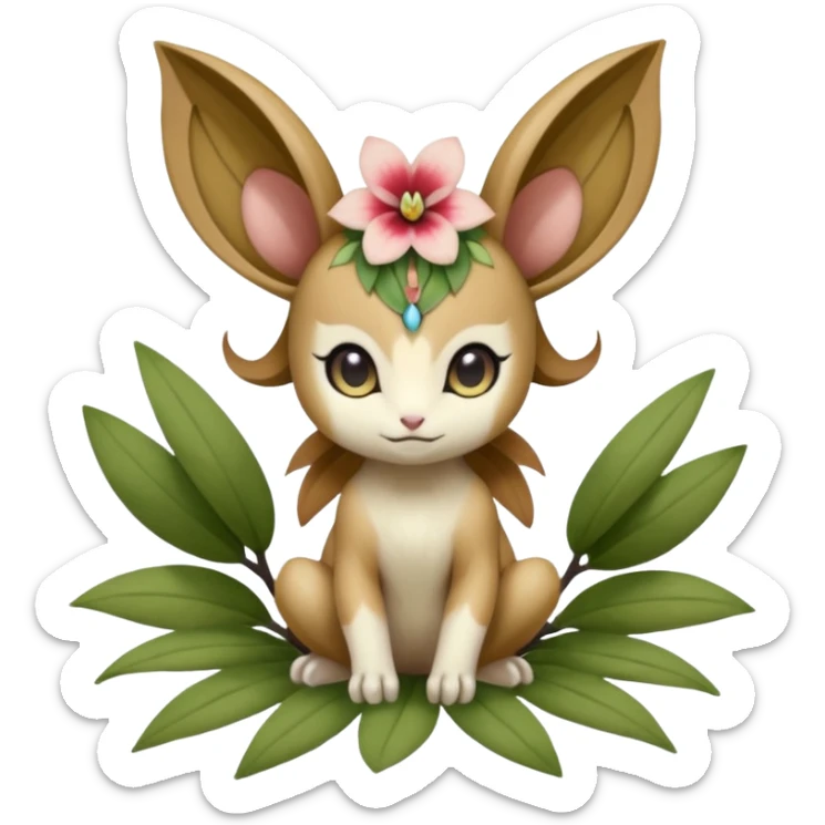 Cute Romantic Realistic  Floral Meloetta-Digimon-Pokémon-Fakémon-hybrid-fusion, full body sticker