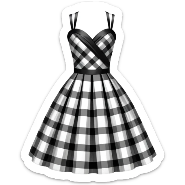 Very elegant Black and white tartan gala dress in shiny taffetas sticker