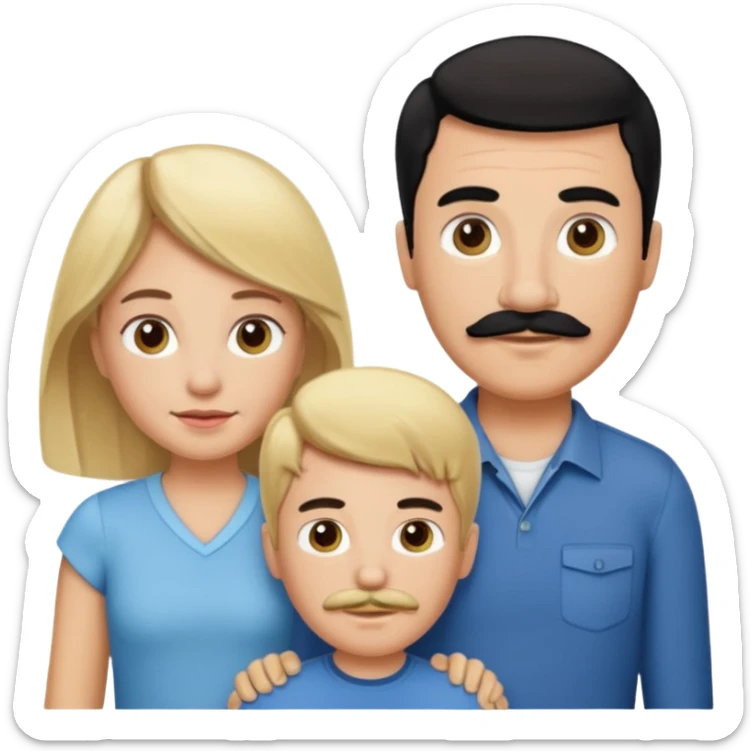 Family of 5. Mom, dad, 2 boys, one girl. Kids have blonde hair. Mom has light brown hair. Dad has black hair with mustache. sticker