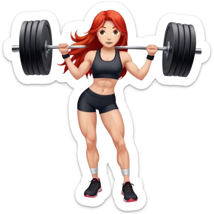 Cute gym girl with red long hair muscular leg sticker