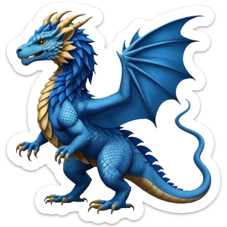 Mušḫuššu, ancient Mesopotamian hybrid: blue scaled body, lion mane, lion forelegs, eagle hind legs, long neck, horned dragon head, lizard tail, optional wings sticker