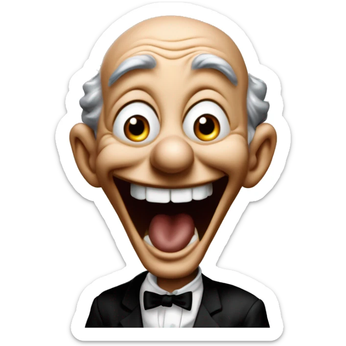 Laughing clever Oppenheimer in Uncle Scrooge style, oil paint, mysterious eyes, intricate lips, masterpiece pose, odd perspective, beautiful, desirable, logical sticker