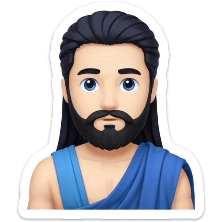 Neptune from Olympus Gods with long black hair and beard, blue toga sticker