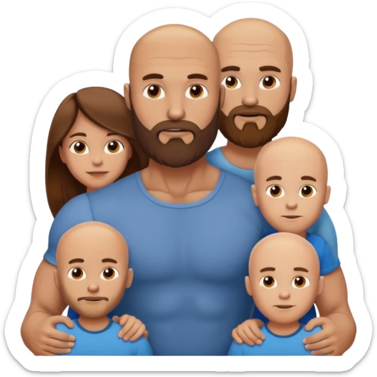 Muscular Bald beard men with his wife long brown hair and 3 sons sticker