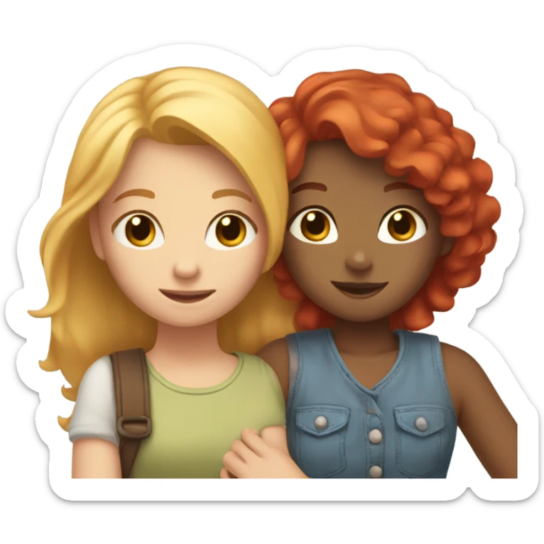 Girl with red hair cuddled next to blonde haired girl and they’re holding hands sticker