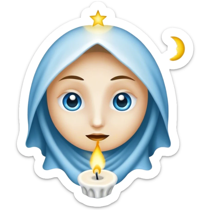 Genera l’emoji di una strega bionda con gli occhi azzurri sotto la luna piena circondata da candele sticker