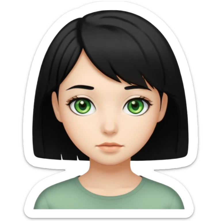 teenage girl with green eyes and black hair, short bob hairstyle sticker