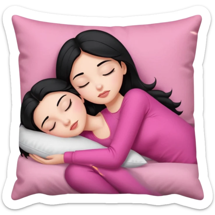 Sleeping on the pillow, beauty hot and pretty Pale girl with medium high black hair wearing sexy pink clothes  sticker