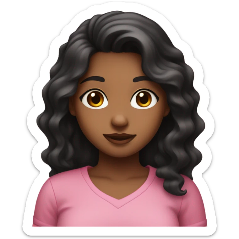 medium brown girl with black hair and pink shirt heart eyes sticker