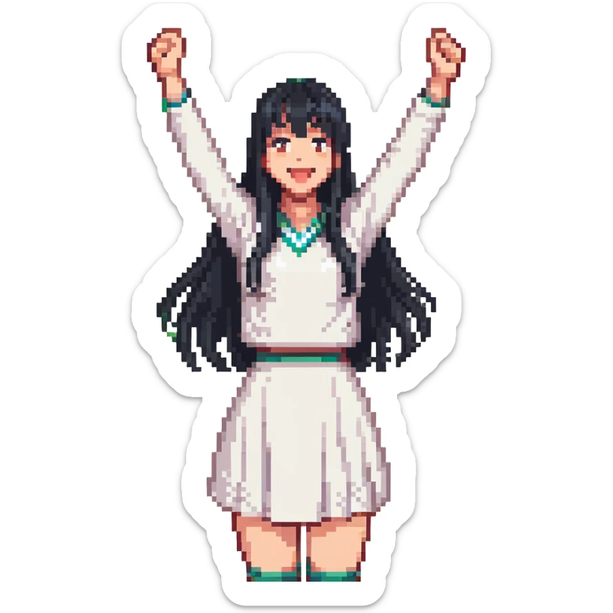 East Asian woman with long black straight hair and bangs cheering for Doosan Bears baseball team sticker