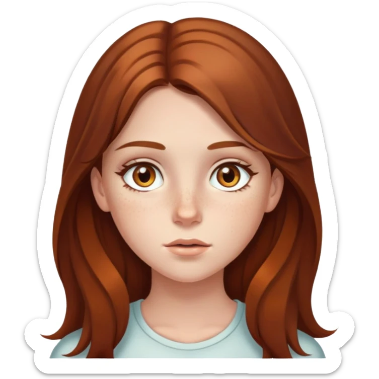 Chica con el pelo marrón largo y ojos color ámbar, también con pecas en la cara  sticker