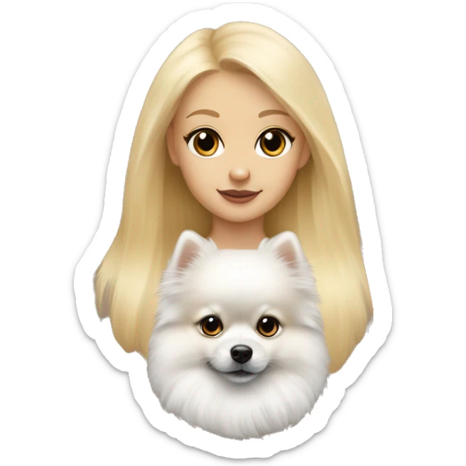 White baby pomeranian with a blonde girl with light skin sticker