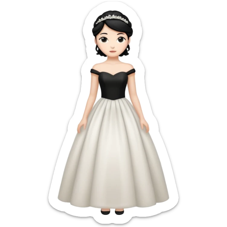 Chica blanca,cuerpo entero, vestido boda semilargo, pelo negro y recogido sticker