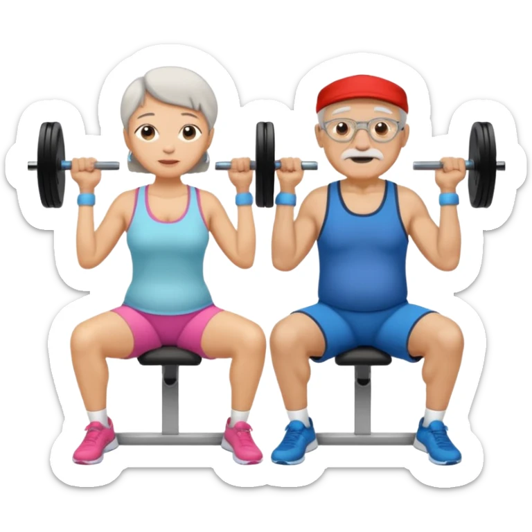 light skin grandma and grandpa work out at the gym and They have neutral colours of clothes sticker