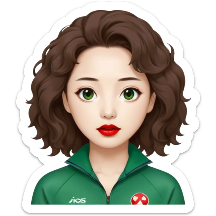 Han Mi-nyeo : Age: Late 40s
Appearance: A middle-aged woman with frizzy, messy brown hair and dramatic red lipstick.
Outfit: Green player tracksuit sticker