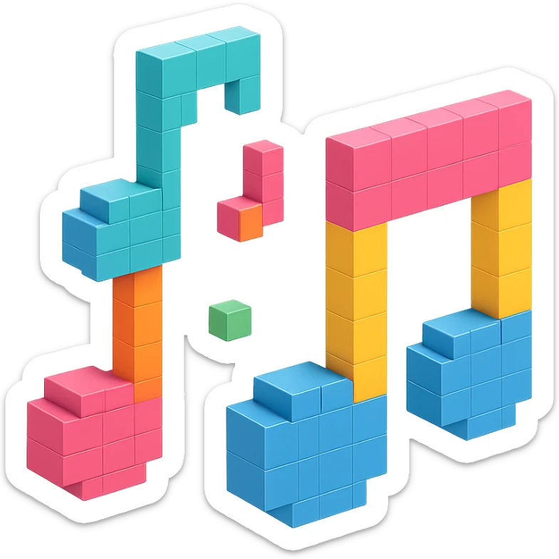 detailed and intricate voxel-style musical notes sticker
