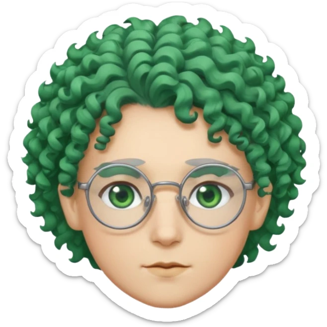 cabelo encaracolado, azul, óculos, olhos verdes, raça branca, penteado topo cabeça sticker
