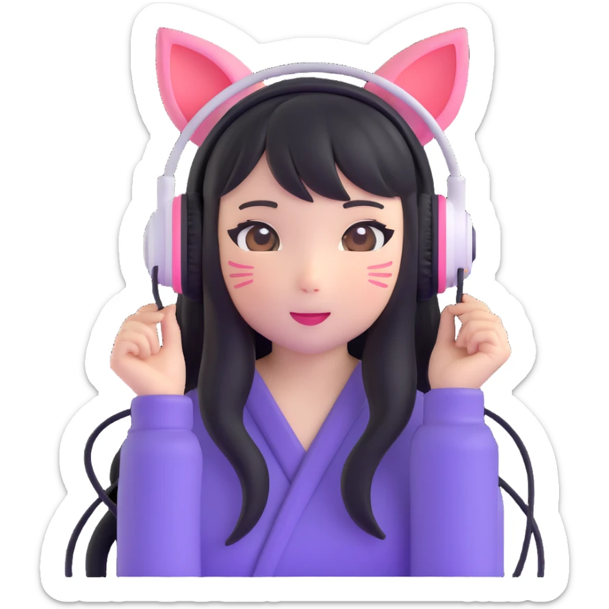 Adorable Japanese girl with kawaii cat ear gaming headphones sticker