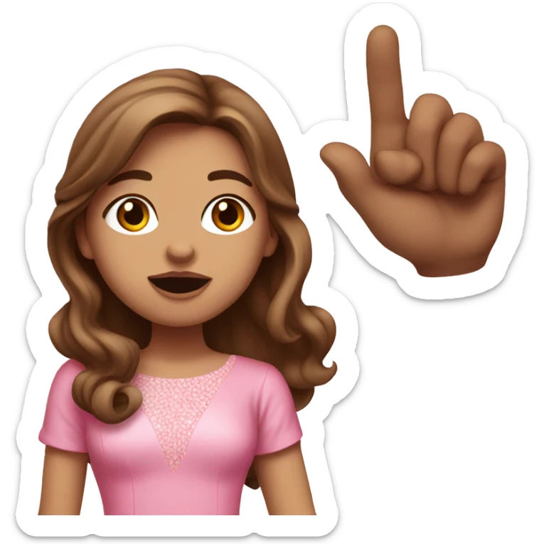 white girl with long brown hair and pink dress blowing a kiss  sticker