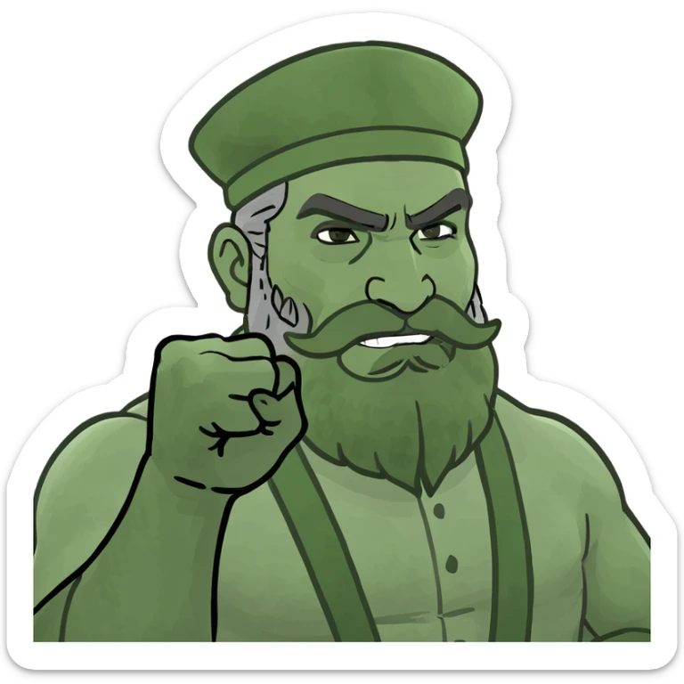 uzbek bearded man with national outfit shows his fist sticker