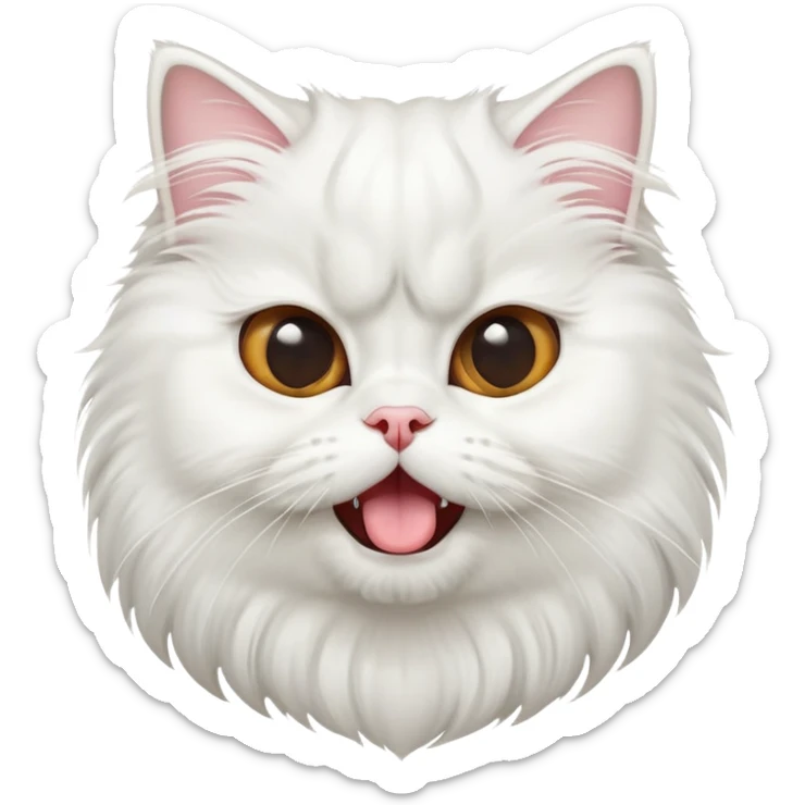 cinematic-adorable-big-eyed-fluffy-solid white-persian-cat-portrait-emoji,-head-tilted-playfully-with-a-cute,-exaggerated-yawn,-fluffy-solid white,-simplified-yet-irresistibly-cute-features sticker