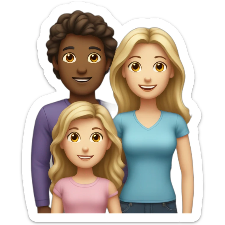 White family, 1 mom with dark hair, 1 boy with Brown hair, 2 girl with long blond hair sticker