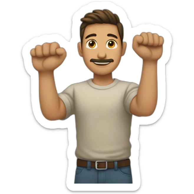 Hombre saludando con el brazo en alto las manos con los.dedos unidos y leventemnte inclinados sticker