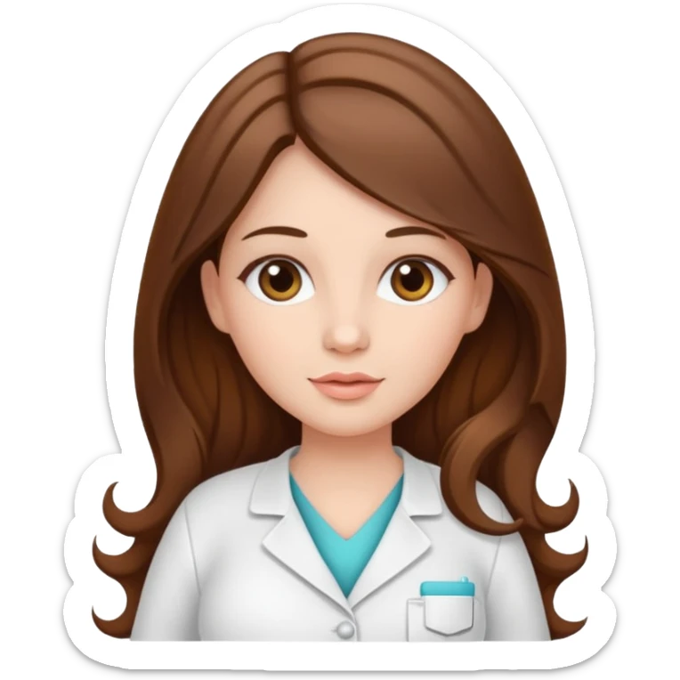 
"Pregnant woman with long brown hair and fair skin wearing a cosmetologist  whitw uniform."


 sticker