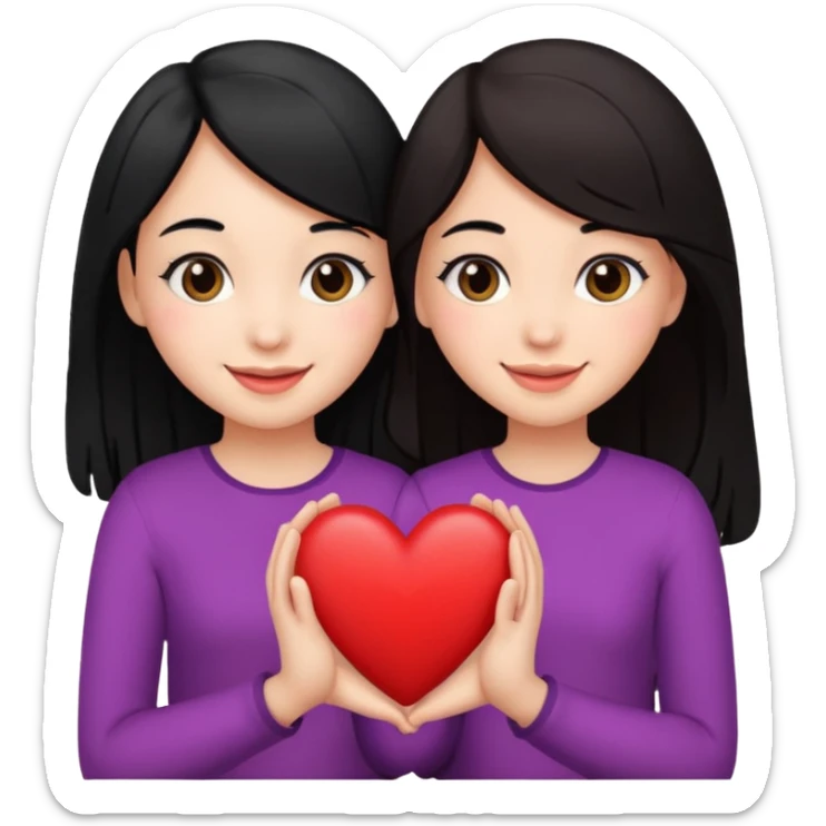 2 girls that have a heart one hair black the other brown  ( brown abd black) sticker