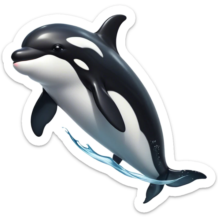 Cinematic Noble orca Portrait Emoji, Poised and majestic, with a sleek, streamlined black-and-white body, piercing intelligent eyes, and a powerful, commanding presence, Simplified yet sharp and sophisticated features, highly detailed, glowing with a soft oceanic radiance, high shine, intelligent and formidable, stylized with an air of deep-sea dominance, focused and alert, soft glowing outline, capturing the essence of an apex predator that appears ready to surge out of the waves with effortless authority! sticker
