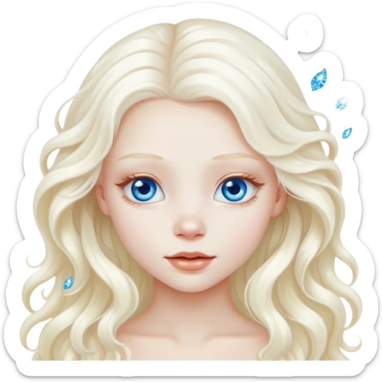 A beautiful albino girl with white long healthy and silky and wavy hair and blue sparkly eyes sticker