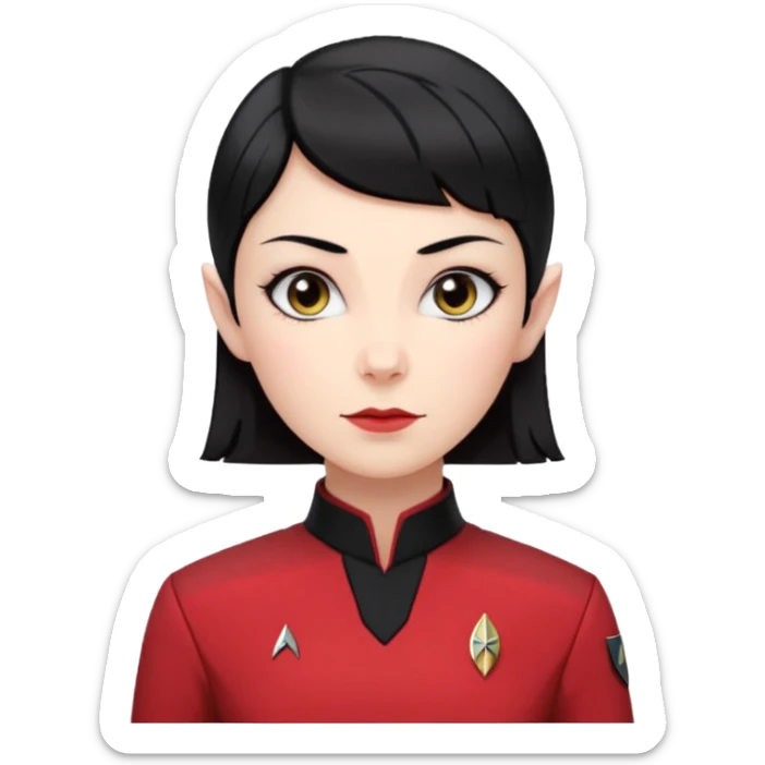 female Vulcan with short black hair in Starfleet red uniform (Star Trek) no green face sticker