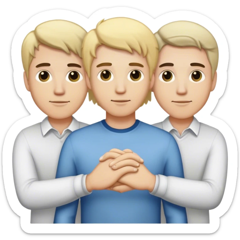 Three men holding hands, all white, one with blonde hair, and two with dark hair sticker