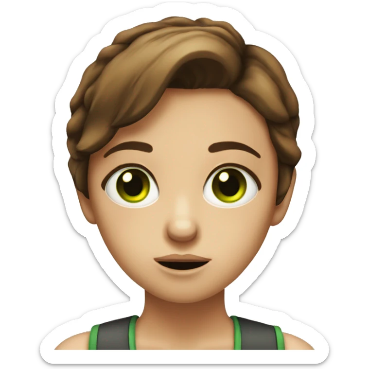 Narrow eyed glaring girl with brown hair and green eyed sticker