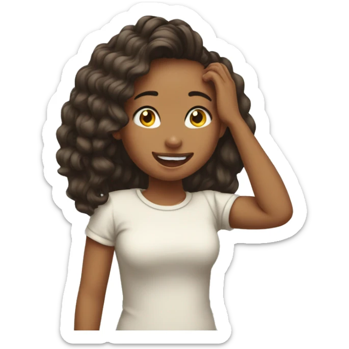 Girl tucks hair behind the ear with the tongue out  sticker