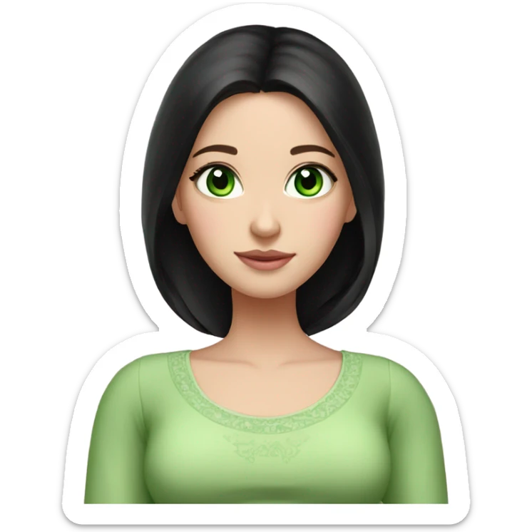 Beautiful Russian girl green eyes very long black hair pink clothes pregnant sticker