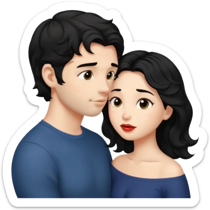 a handsome man with black short wavy hair, no beard tries to kiss a cute woman who has long~~ black hair sticker