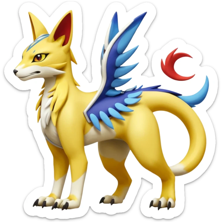 Latias-Vernid-Lombax-Koraidon-Renamon-Zeraora-Bastet-Fakémon-Digimon-hybrid-fusion-creature, full body sticker