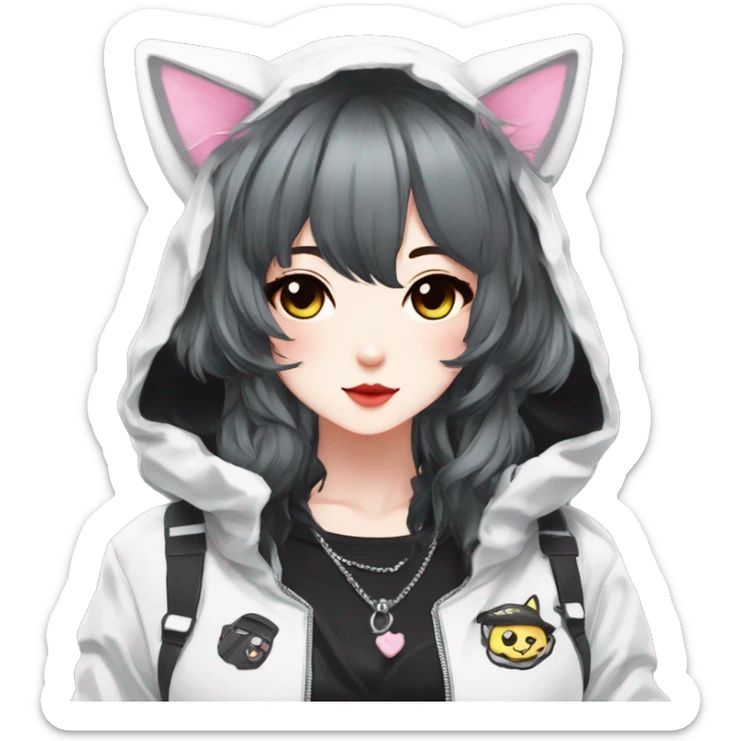 Edgy Kawaii Cute Cool Beautiful Elegant Pretty Anime Punk Lolita Techwear Catgirl sticker