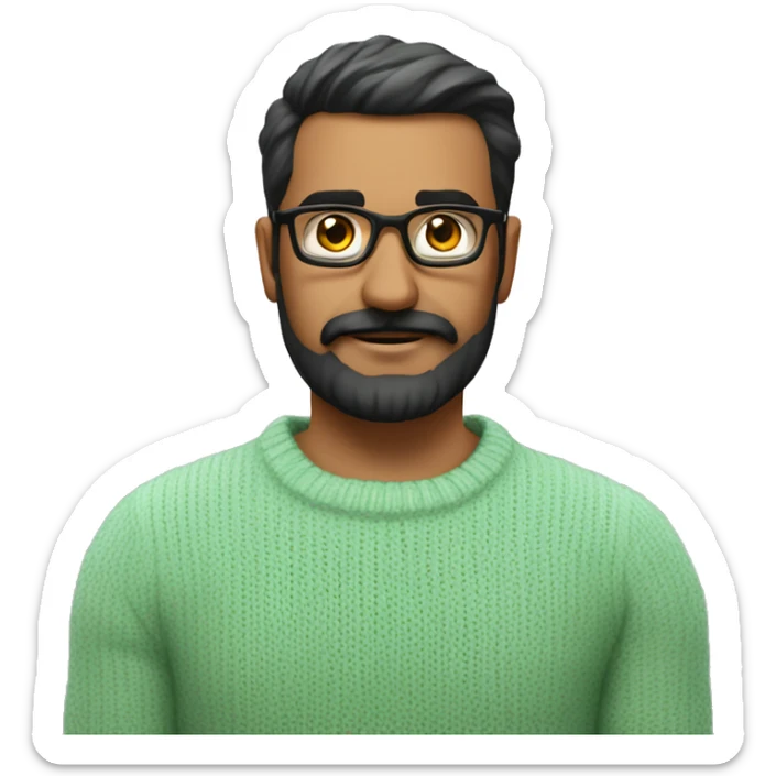 indian man, early 30's with a beard and moustache, dark rimmed glasses, wearing a mint green knitted crew neck jersey. He is a High Voltage Substation design engineer sticker