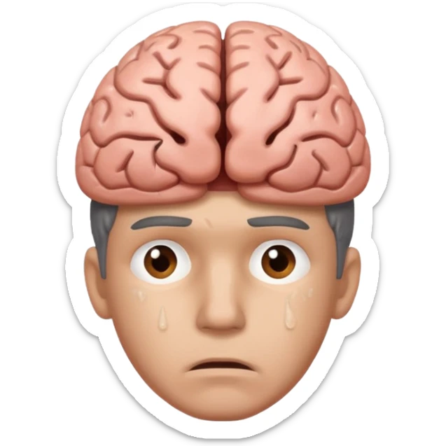 a worried man that dont know what to do and with the brain out of your opened head sticker